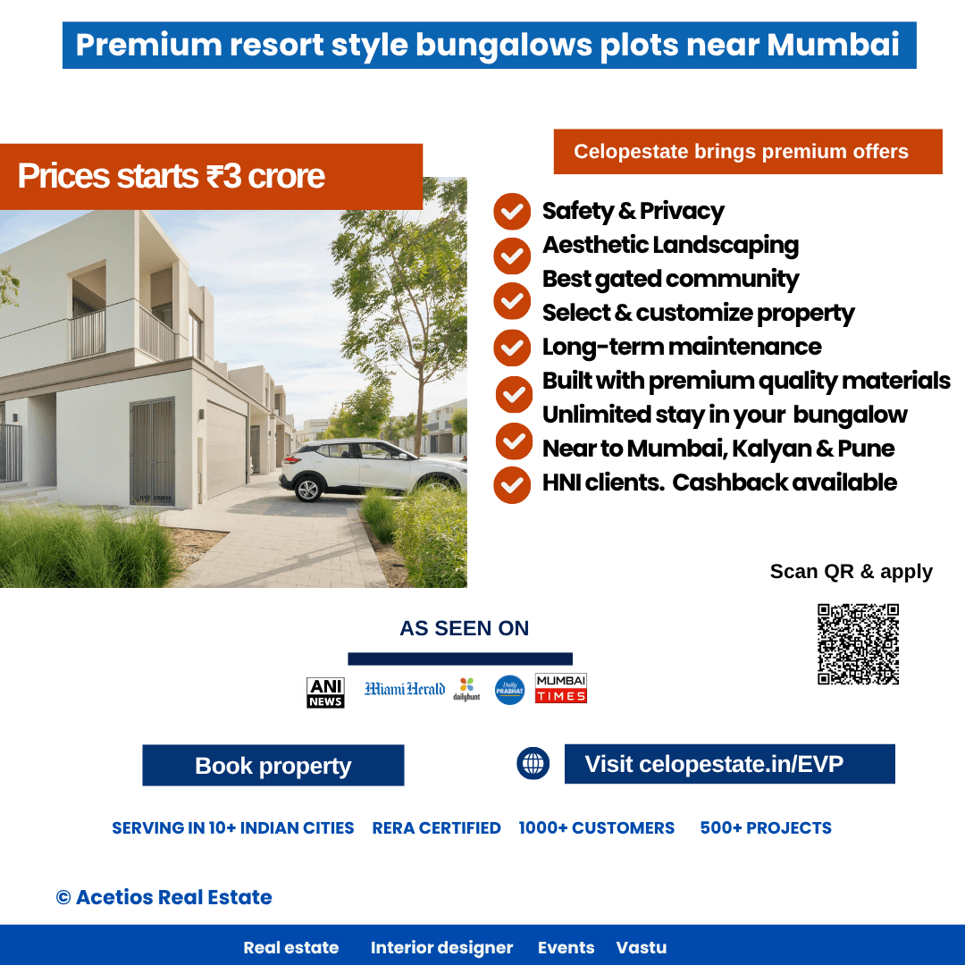 EVP reality – Premium Bungalow, Projects Starts Rs 3 crores near Mumbai | Few units only for HNI clients only